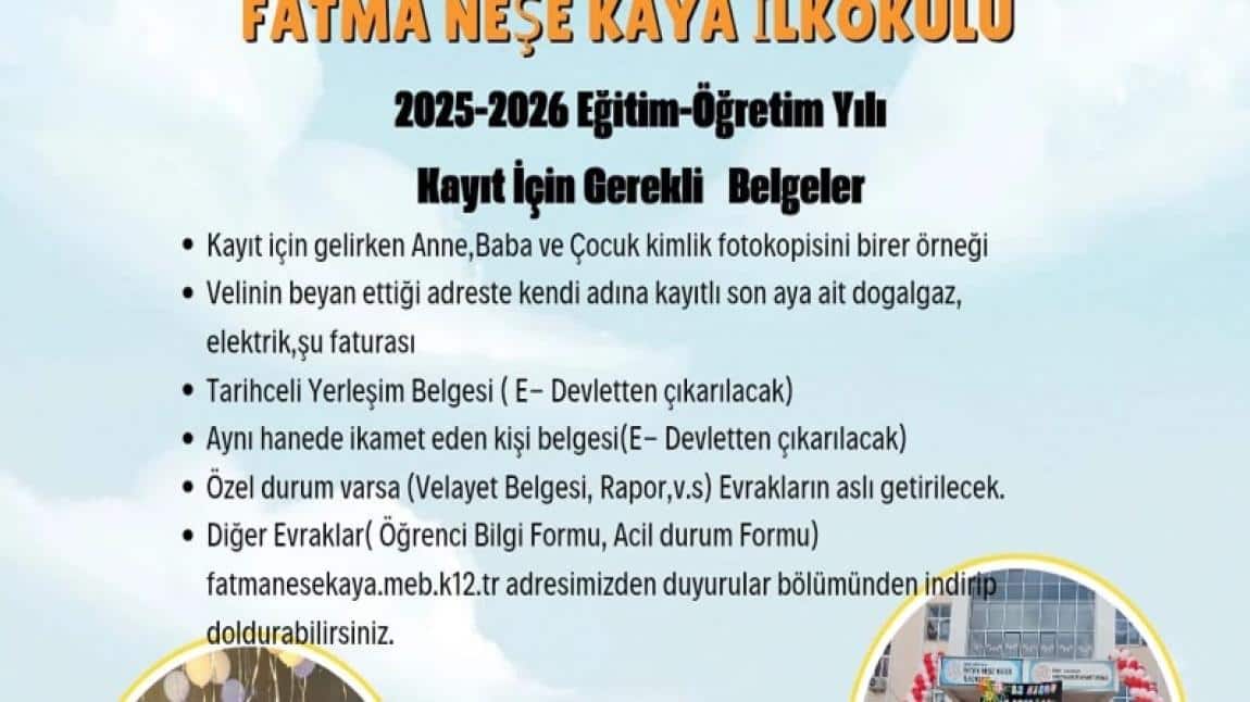 Kayıt için gerekli  evraklar